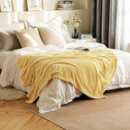 MIULEE Light Yellow Throw Blanket 3D Ribbed Jacquard Fleece Flannel Velvet Plush Decorative Bed Blanket (Throw, 50" x 60") - Super Soft, Lightweight, Warm and Cozy for Couch Sofa