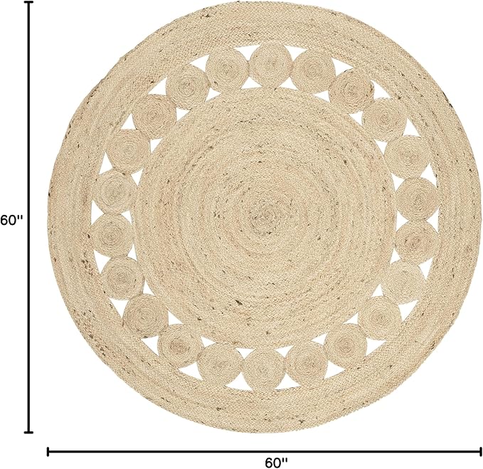 SAFAVIEH Area Rug 5' Round - Natural Fiber Collection - Ivory, Handmade Jute, Boho Farmhouse Braided Design (NF364B)