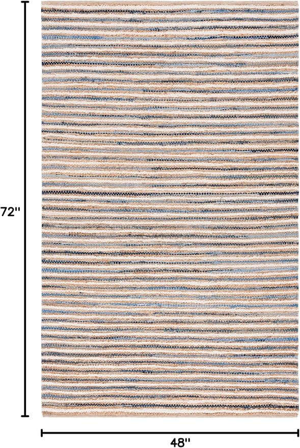 SAFAVIEH Cape Cod Collection Accent Rug - 4' x 6', Natural & Blue, Handmade, Braided Design, Ideal for The Living Room, Bedroom, Dining Room (CAP151M-4)