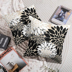 Black White Grey Gray Pillow Covers 24X24 Inch Set of 2, Modern Dahlia Floral Print Decorative Throw Pillow Covers Outdoor Farmhouse Cushion Case for Home Couch Sofa Bed Decoration