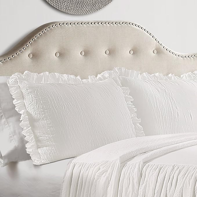 Lush Decor Ruffle Skirt Bedspread Set - 3-Piece Luxurious Farmhouse Bedding - Elegant Ruffle Detail - Timeless Style - Soft Lightweight Sheets - Queen, White