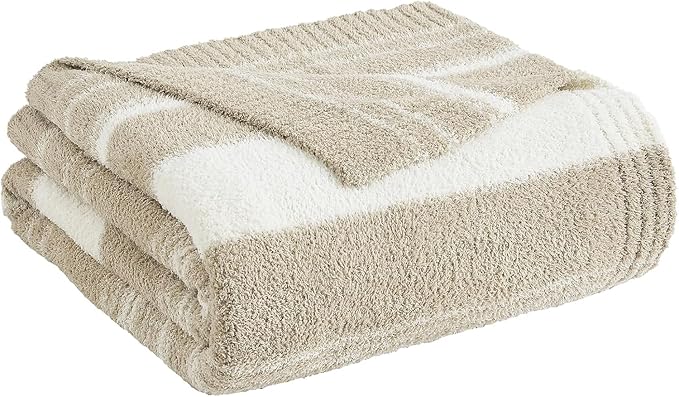 WRENGONGE Khaki Throw Blanket, 60x80 Soft Cozy Striped Throw Blankets for Couch, Sofa, Bed, Travel, Lightweight Fluffy Warm Plush Decorative Blankets for Women, Men Gift