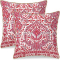 KSLIDS Pink Teal Flower Soft Velvet Throw Pillow Covers Set of 2 Boho Ethnic Red Foral Decorative Pillow Covers 16x16 Inch Bohemian Farmhouse Pillow Case for Sofa Couch Living Room Home Decor