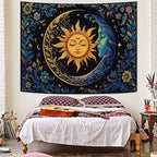 Accnicc Sun and Moon Tapestry for Bedroom Hippie Boho Floral Wall Tapestry Aesthetic Vintage Flower Plant Celestial Spiritual Large Tapestries Wall Hanging for Living Room Dorm 80 x 60 Inch