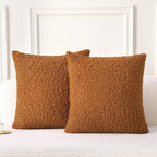 FUTEI Rust Throw Pillow Covers 24x24 Inch Set of 2,Furry Faux Fur Teddy Boucle Textured Cushion Covers,Soft Fluffy European Pillow Shams,Home Decor for Couch Bed Living Room Office Car