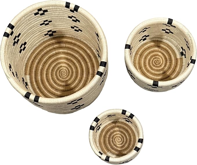 African Planter Baskets Sets of 3 Woven Sisal Baskets for Indoor Plant Pots Covers Home Decor Storage Organizer Gifts Zen Designs Arts and Crafts (Natural and Black)