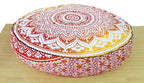 Large Hippie Mandala Round Floor Pillow Cover Ottoman Pouf Cover Daybed Cotton Cushion Cover with Heavy Duty Zipper Seating Ottoman Poufs Dog-Pets Bed 35" (Yellow/ Orange Ombre, 35" Round)