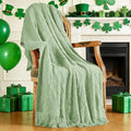 inhand Basil Green Knitted Throw Blanket for Couch and Bed, St. Patrick’s Day Lucky Spring Gifts Throw for Her or Him, Soft Farmhouse Woven Blanket with Tassel, Lightweight Decorative, 50"x60"