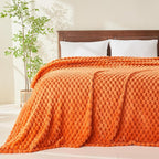 NEWCOSPLAY Super Soft Fall Queen Blanket Orange Premium Silky Flannel Fleece 3D Clouds Stylish Jacquard Lightweight Bed Blanket All Season Use 350GSM (Orange, Queen(90"x90"))