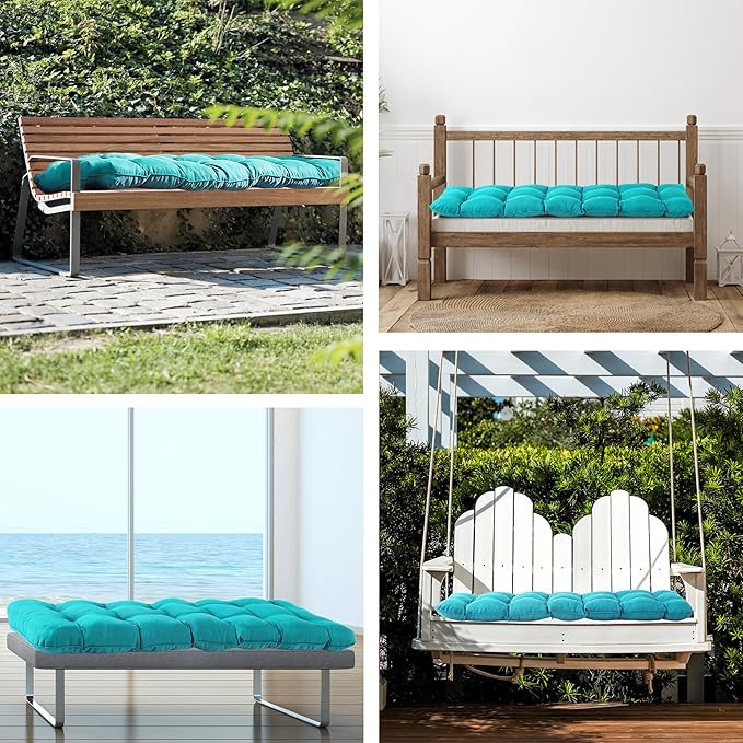 Outdoor Bench Cushion, 48x18x5 Inch, Waterproof Bench Cushion for Outdoor/Indoor Furniture, Tufted Patio Bench Seat Cushion, Fade Resistant Outdoor Cushions for Porch Swing Couch, Teal Blue