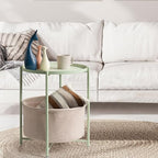 danpinera Round Side Table with Fabric Storage Basket, Metal Side Table Small Bedside Nightstand with Removable Tray Top for Living Room, Bedroom, Nursery, Laundry, Light Green