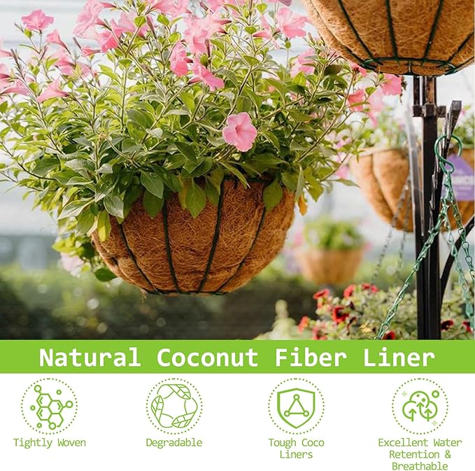 Riare 2 Pack 10 Inch Round Coco Liners Replacement- 100% Natural Coconut Coir Liners for Hanging Baskets, Garden Flower Vegetables Planter Pot, Window Box, Fence, Decks