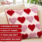 Whaline 2 Pcs Valentine's Day Tufted Throw Pillow Covers Pillow Case 18 x 18 Inch Embroidery Red Pink Heart Cushion Case for Wedding Anniversary Bedroom Sofa Couch Bed Holiday Festival Home Decor