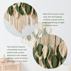 Macrame Wall Hanging Boho Wall Tapestry Handmade Woven Leaf Wall Decor Crochet Wall Art for Home Office Apartment (Green, 39.4" W x 31.5" L)