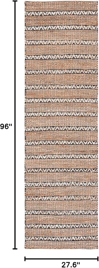 SAFAVIEH Natural Fiber Collection Runner Rug - 2'3" x 8', Black & Natural, Handmade Flat Weave Stripe Jute & Cotton Jute, Ideal for High Traffic Areas in Living Room, Bedroom (NFB655Z)