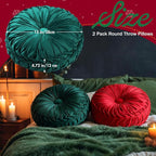 2 Pcs Round Throw Pillows 15 Inch Decorative Velvet Pleated Pumpkin Pillows Boho Floor Pillow with Center Button for Living Room Couch Chair Bed Sofa Home Decoration (Red and Green)