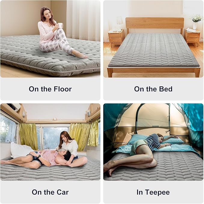 Premium Foam 3.2" Thick Japanese Futon Floor Mattress - Queen Size 60"x80" 100% High-Density Foam,Comfortable Sleeping Pad,Tatami Mat for Dorm,Bedroom Guest Room，Boys Girls Dormitory Pads(Hemp Gray)