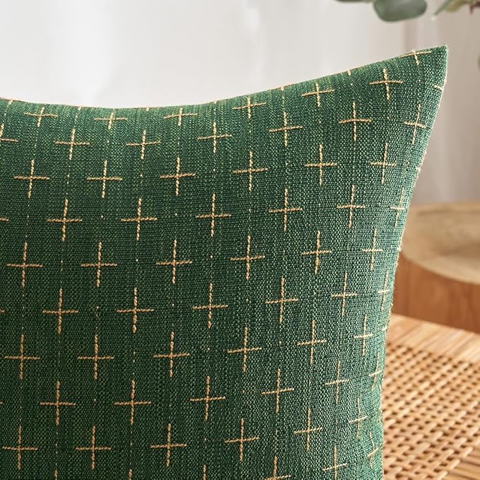 MIULEE Pack of 2 Christmas Decorative Burlap Linen Throw Pillow Covers Modern Farmhouse Pillowcase Rustic Woven Textured Cushion Cover for Sofa Couch Bed 18x18 Inch Christmas Green