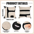 Oudain 2 Pcs Black and White Tufted Pillow Covers Boho Chunky Geometric Decorative Throw Pillow Case 18 x 18 Inches Abstract Pillowcases for Bed Couch(White, Black, Classic Style)