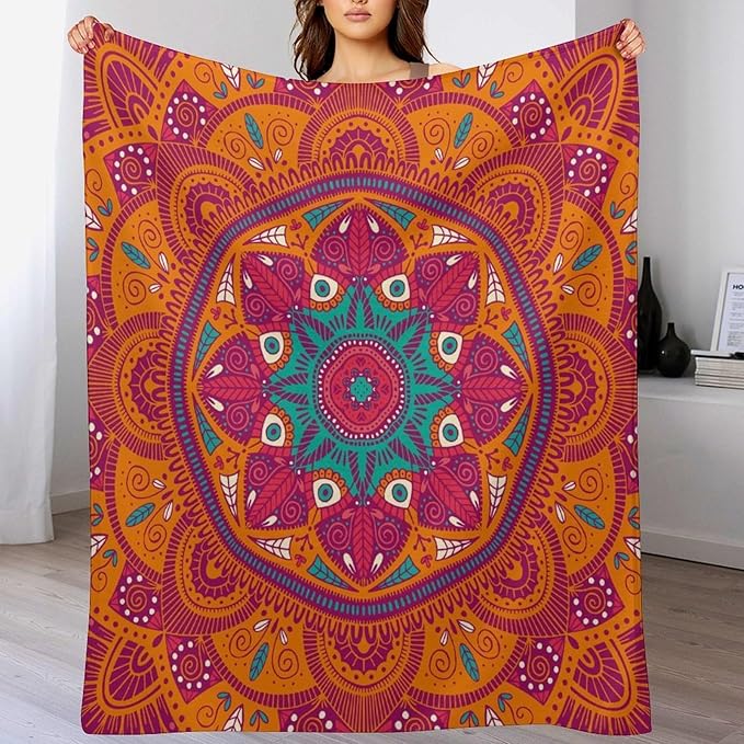 Mandala Throw Blanket Indian Abstract Hippie Bohemian Art Floral Texture Pattern Blanket for Sofa Bed Couch Chair Or Dorm 40"x50"