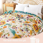 Boho Throw Blanket for Bed - 100% Pure Cotton Ultra Soft Rustic Quilt - Farmhouse Decor Bed Blankets, All Season Rustic Throw for Sofa Couch Chair(60"×80", Boho Floral)