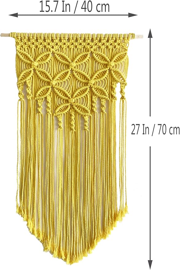 Winterdemoon Handmade Cotton Home Decor Macrame Wall Hanging Yellow