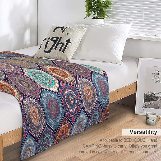 Boho Floral Throw Blanket Vintage Bohemian Flower Patterned Blanket for Sofa Bed Couch Chair Or Dorm 50"x60"