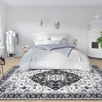 Amearea Vintage Design Area Rugs for Living Room, 5x8 Machine Washable Floral Collection Traditional Bedroom Rug, Low Pile Cute Kids Room Print Carpet, No Slip Office Kitchen Home Decor, Black