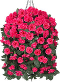 Artificial Geraniums Faux Hanging Plants Flowers Basket for Outdoors, Fake Silk Geraniums Vines in Planter UV Resistant Look Real Spring Summer Outdoor Decorations for Outside Yard Patio, Hotpink