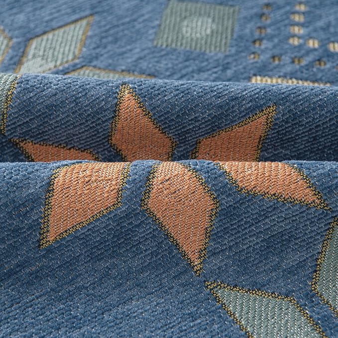 VClife Boho Couch Cover Blue Geometric Jacquard Pattern Sofa Cover, 1 Piece Large Couch Covers for 2 Cushion Couch Sofa Washable Plush Chenille Sofa Protector for Living Room, 71x118 Inch