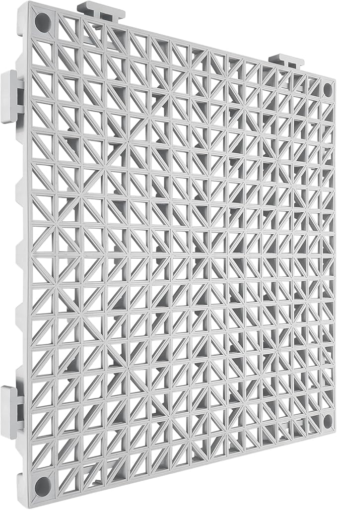 VEVOR Modular Interlocking Cushion, 12 Pack 12" x 12" Splicing Drainage Mats, Soft PVC Interlocking Drainage Floor Tiles, Non-Slip Drainage Holes for Restroom, Bathroom, Kitchen, Pool, Wet Areas, Gray
