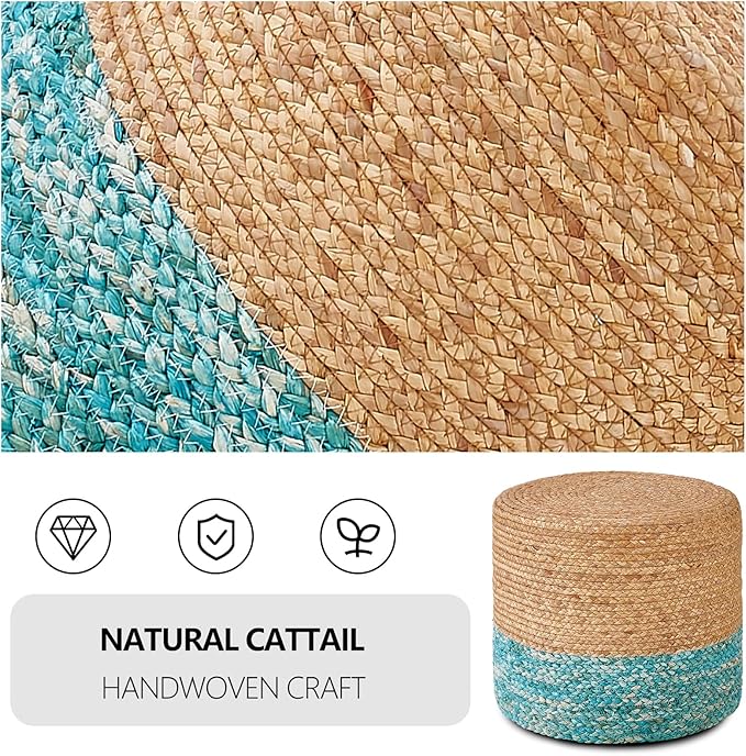 Wimarsbon 2Pcs Pouf Ottomans, Natural Seagrass Foot Stool, Hand Weaving Round Ottoman, Boho Decorative Seat, Jute Braided Pouffe Poof Accent Sitting Footrest for Living Room (18inch 68LK)