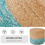 Wimarsbon 2Pcs Pouf Ottomans, Natural Seagrass Foot Stool, Hand Weaving Round Ottoman, Boho Decorative Seat, Jute Braided Pouffe Poof Accent Sitting Footrest for Living Room (18inch 68LK)