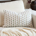 Aeckself Handmade Boho Chenille Tufted Pillow Cover 12x20 Inch, Rectangle Decorative Lumbar Throw Pillow Cover Neutral Pillowcase for Couch Bedroom Living Room, Green White