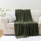 BATTILO HOME Olive Green Throw Blanket for Couch, Soft Chenille Knit Throws with Tassels for Home Decor, Green Blankets and Throws for Bed Couch Cover, 60"x80"