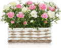 Artificial Rose Flowers with Woven Basket, Faux Roses in Fake Rattan Planter for Table Centerpiece, Romantic Floral Arrangement for Home Bedroom Spring Wedding Sweet Decor, Cream White & Soft Pink