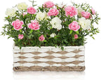 Artificial Rose Flowers with Woven Basket, Faux Roses in Fake Rattan Planter for Table Centerpiece, Romantic Floral Arrangement for Home Bedroom Spring Wedding Sweet Decor, Cream White & Soft Pink