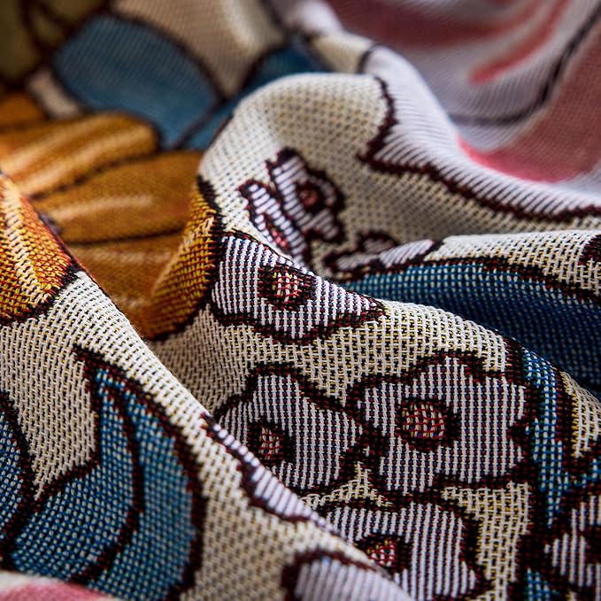 Boho Throw Blanket for Couch Cover, 100% Handwoven Cotton Southwestern Farmhouse Floral Decor Reversible Blanket, All Season Throw for Sofa Bed Tapestry Outdoor Camping Picnic. 71″×134″