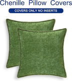 CaliTime Throw Pillow Covers Decorative 22 X 22 Inches Pack of 2 Cotton Thread Stitching Edges Solid Dyed Soft Chenille Cushion Cases for Couch Sofa Bed Living Room Farmhouse Forest Green