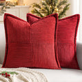 MIULEE Decorative Euro Sham Throw Pillow Covers for Couch Bed Livingroom 26x26 Inch Set of 2 Red Boho Accent Throw Pllows Broadside Striped Patchwork Soft Corduroy Pillowcases