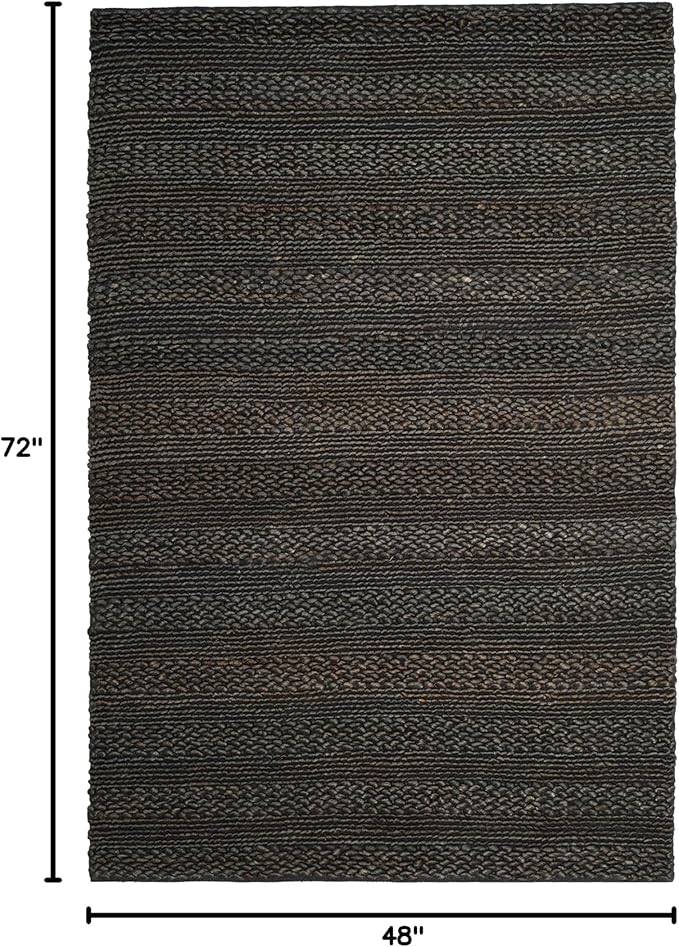 SAFAVIEH Area Rug 4x6 - Natural Fiber Collection - Charcoal, Handmade Jute, Braided Woven Design, Ideal for Entryway, Living Room, Bedroom (NF212C)