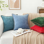decorUhome Summer Chenille Soft Cozy Throw Pillow Covers 26x26 Set of 2, Modern Farmhouse Boho Velvet Decorative Euro Sham Pillow Cases with Stitched Edge for Couch Sofa Bed Home Decor, Teal