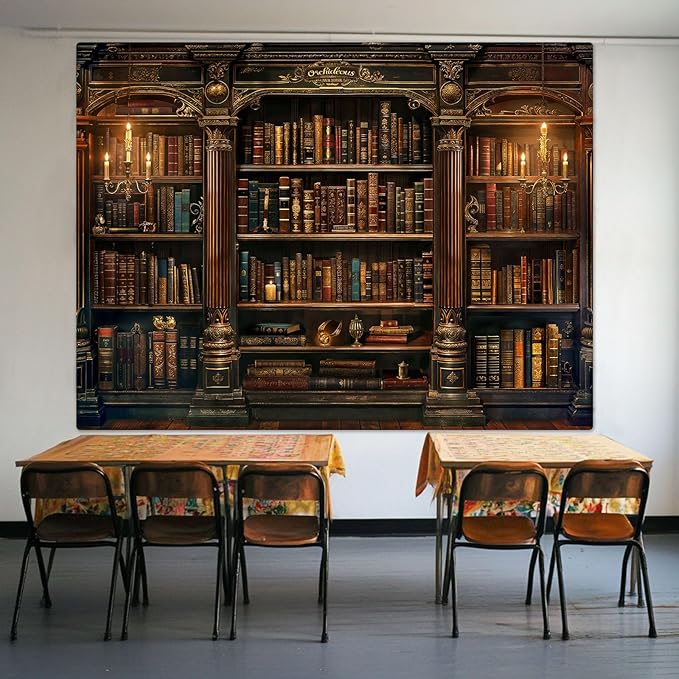 Accnicc Vintage Bookshelf Tapestry Medieval Art Book Tapestries Wall Hanging Gothic Dark Academia Retro Library Backdrop Tapestry for Bedroom Living Room Dorm Study Classroom 80× 60 inch