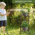 2 Pack Metal Plant Stand Indoor Outdoor,2 Tiers 20.3inch Tall Plant Stands,Iron Corner Flower Pot Holder, Plant Rack, Display Shelf for Home Garden Office-Brown