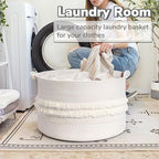 CherryNow 22"x22"x14" Large Blanket Basket, Home Décor for Living Room Bedroom, Boho Decorative Laundry Basket for Clothes, Baby Toy Storage, White