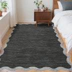 GarveeHome Scalloped Area Rug 4x6 - Washable Boho Bordered Non-Slip Entryway Rug, Neutral Farmhouse Living Room Rug Soft Throw Rugs for Entrance Hallway Bedroom Kitchen Nursery, Black