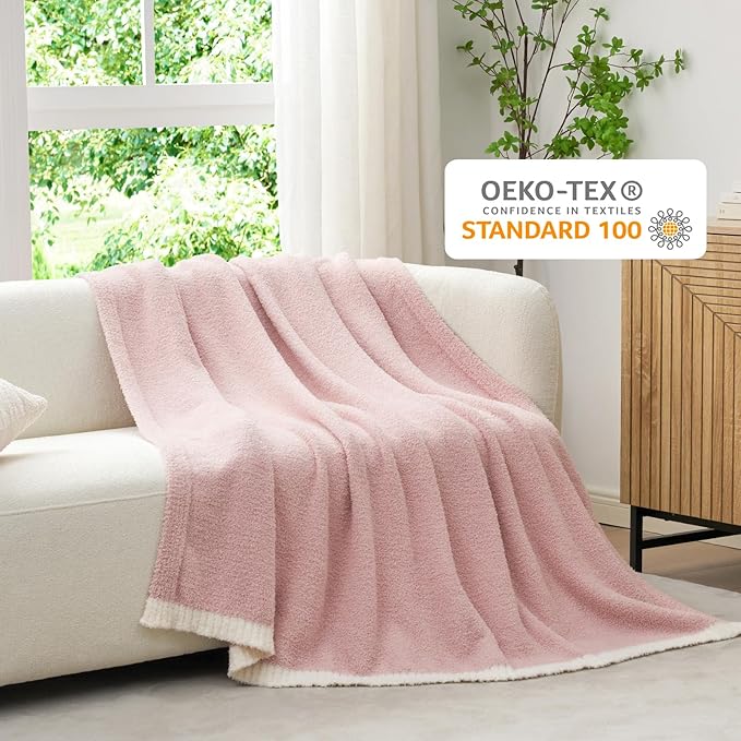 Snuggle Sac Pink Throw Blanket for Couch Bed Sofa 60x80 inches, Reversible Pink Blanket Microfiber Fluffy Fuzzy Cozy Knit Twin Blanket for Women Mothers Birthday Gifts