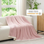 Snuggle Sac Ultra Soft Throw Blanket for Couch Bed Sofa 50x60 inches, Reversible Pink Blanket Microfiber Fluffy Fuzzy Cozy Knit Throws for Women Mothers Birthday Gifts