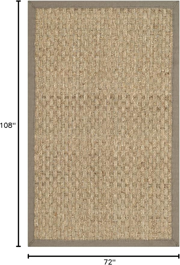 SAFAVIEH Area Rug 6x9 - Natural Fiber Collection - Natural & Grey, Seagrass, Basketweave Pattern with Border (NF114P)