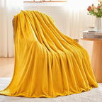 NEWCOSPLAY Super Soft King Blanket Mustard Yellow Premium Silky Flannel Fleece Leaves Pattern Lightweight Bed Blanket All Season Use (Mustard Yellow, King(90"x110"))